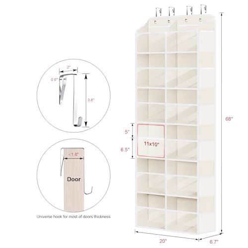 Univivi Hanging Yarn Storage Organizer with Side Pockets, 6 Tiers, Beige | 12 Clear Compartments, 12 Mesh Side Pockets, Large Capacity Over the Door Yarn Organizer for Crochet Storage - color: Beige, size: 6 LAYER