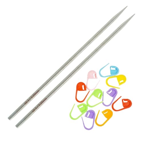 Lykke Flight 5in US 3 (3.25 mm) Interchangeable Knitting Needle Tips | Requires Standard Cables, Stainless Steel, Semi-Sharp, Short Taper Points, 10 Colorful Stitch Markers - size: US 03 (3.25 mm) 5in.