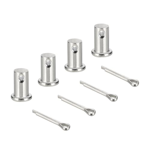 uxcell 4Pcs M12x20mm Clevis Pins, 304 Stainless Steel Single Hole Flat Head Hitch Fastener Lock Systems with Cotter Pins for Furniture Installation Trailer Lawn Mower, Silver - size: M12x20mm