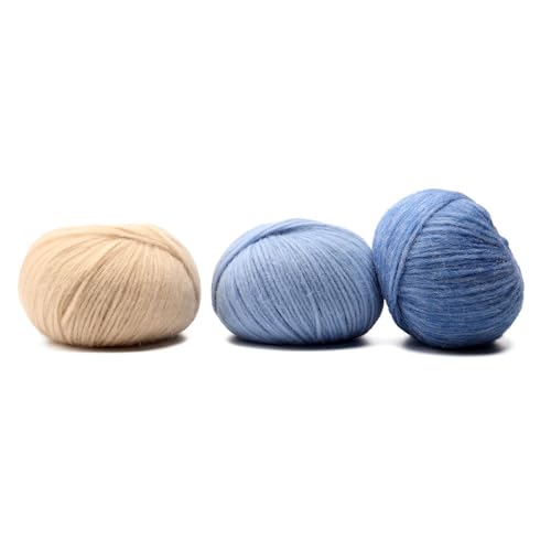 Baby Alpaca Merino Yarn 3 Skeins 150g Worsted Weight Knitting Soft Blue | Pullu baby alpaca merino blend made in Peru 3 skeins 150g 426yd total for knitting and crochet sweaters scarves and hats - color: Soft Blue