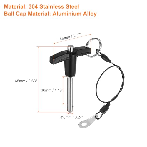uxcell 2Pcs T Handle Lock Pins, 6mm x 30mm Usage Length Stainless Steel Push-Button Quick Release Pin - size: 6mm x 30mm