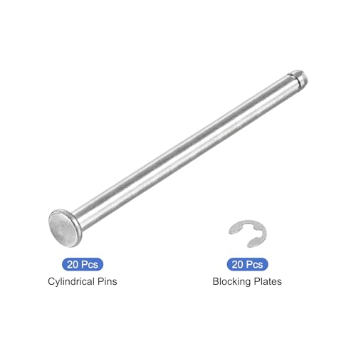 uxcell 20Set M4x60mm 304 Stainless Steel Cylindrical Shaft Snap Ring Locating Pin, Flat Head Grooved Hinge Cylinder Position Pin with E Clip Retaining Ring, Silver - size: M4x60mm