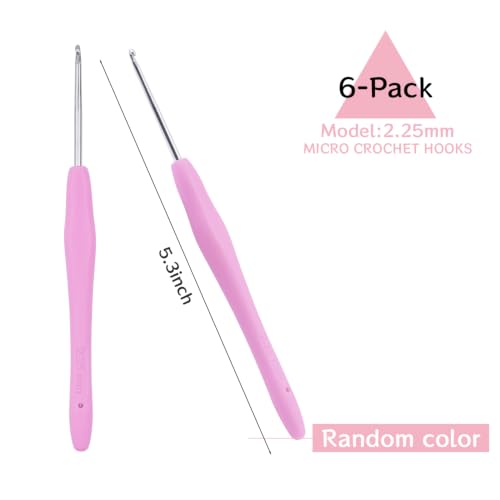Hobekoee 6pcs Small Size Crochet Hooks,2.25mm Micro Crochet Needles | Steel Lace Crochet Hooks,Ergonomic Crochet Hook Grip for Arthritis And Beginners,Mini Size - size: 2.25mm