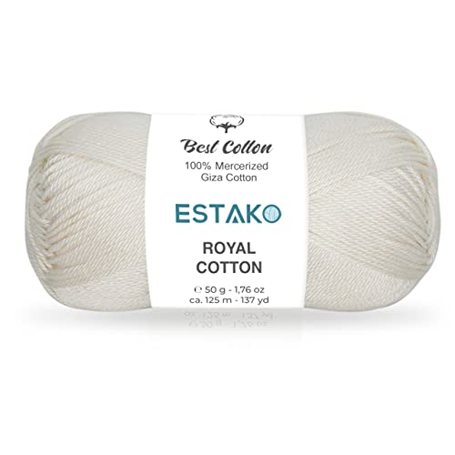 Estako Royal Cotton, 100% Mercerized Giza Cotton Yarn, Fingering 1, Cream | soft, silky sheen, super fine, sock weight, 50 g, 137 yds, baby clothes, summer tops, amigurumi - color: 5051, size: 1 Skein