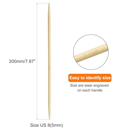 HARFINGTON 8Pcs Bamboo Knitting Needles Double Pointed Size US 8(5mm) 7.9 Inch(20cm) Straight for Handmade Creative DIY Knitting Craft Yarn Projects - size: US 8(5mm)