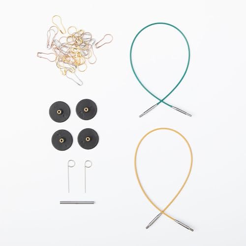 Knit Picks x DellaQ Short Interchangeable Knitting Needles Set with Case | 7 sizes of green 2.75 inch long knitting needles, US 4-10, includes Mustard Canvas and Faux Leather Buddy case - color: Mustard and Short Caspian Needles