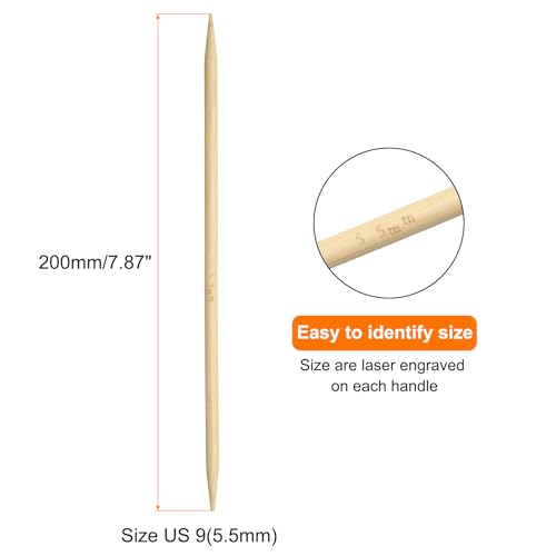 HARFINGTON 8Pcs Bamboo Knitting Needles Double Pointed Size US 9(5.5mm) 7.9 Inch(20cm) Straight for Handmade Creative DIY Knitting Craft Yarn Projects - size: US 9(5.5mm)