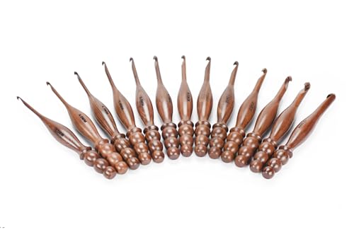 Wooden Crochet Hooks Set of 13 for Arthritic Hands | Ergonomic Soft Grip Handcrafted Knitting Needle for Crocheting and Knitting (Brown (Crochet - 3)) - color: Brown (Crochet - 3)
