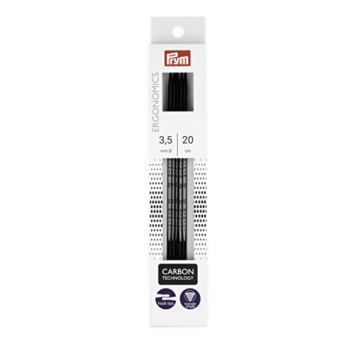 Prym 8" Ergonomic Double Point Knitting Needles, Carbon, US 4 (3.5mm) - size: US 4 (3.5 mm)