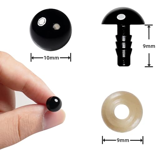 Hukiwow 600Pcs 10mm Safety Eyes and Washers 10 mm Safety Eyes for Crocheting Plastic Crochet Eyes Black Craft Eyes Animals Eyes Small Doll Eyes - size: 10mm