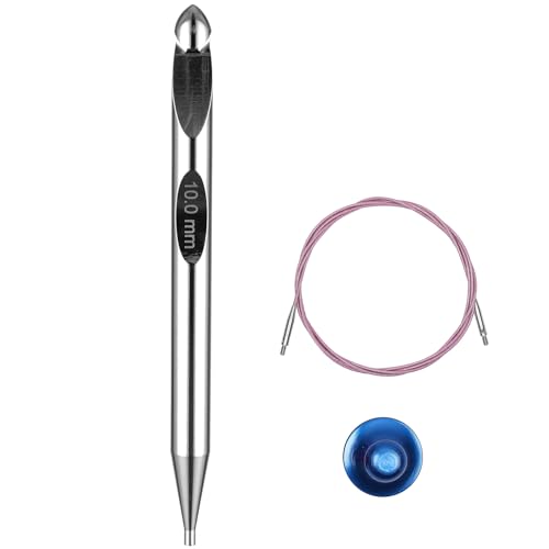Tunisian Crochet Hook N-15 (10mm), 6-Inch Interchangeable Hook with Cable | Smooth Aluminum Hook / 360° Swivel Cable / Flexible No-Memory Cable / Tunisian Projects - size: US N-15 (10.0mm)