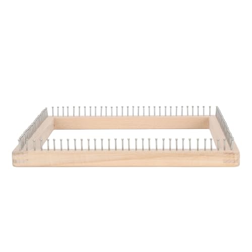 Wooden Knitting Loom Kit for Adults & Children, 11.8x11.8 Inch Premium Beech Wood DIY Weaving Board with Non-Removable Stainless Steel Hooks, Perfect for Making Hats, Scarves, Blan