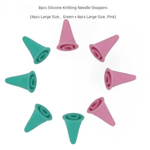 8pcs Knitting Needle Point Protectors, Silicone Knitting Needle Tip Cap Stoppers Stitch Stopper Protector Cover Crocheting Accessories Supplies (Pink Large and Green Large), SATONBEYI - color: Green & Pink, size: Silicone-Large-8P