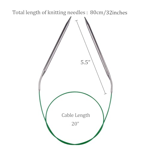 Circular Knitting Needles 32inches/80cm,Size US 9.0(5.5mm) Stainless Steel Round Knitting Needles for Handmade Knitting DIY - size: US9/5.5mm