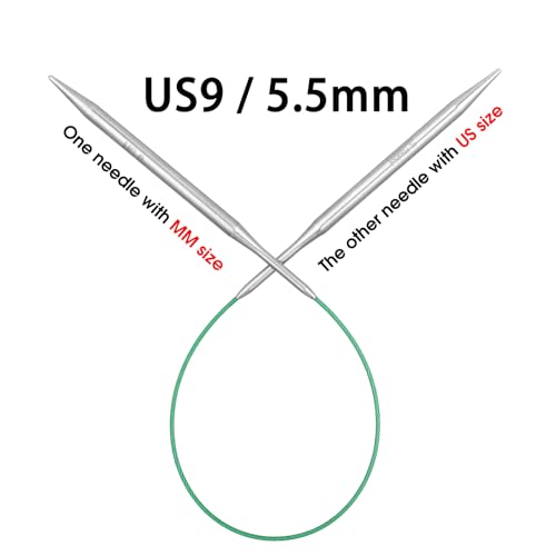 Circular Knitting Needles 16 inch (40cm) -US Size 9 (5.5mm) Stainless Steel Round Knitting Needles for Hats, Socks & Baby Booties - size: 16in/5.5mm(US9)