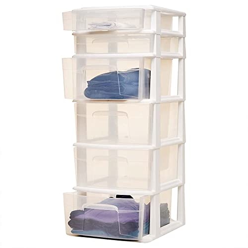 HOMZ Drawer Tower, 6-Tier Storage Cart with Removable Wheels, White Frame | Plastic Organizer with Clear Bin Drawers for Bedroom, Bathroom, Home Office, and Dorm Rooms