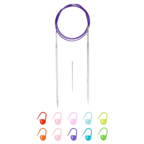 uxcell US 7(4.5mm) Knitting Circular Needle 40 Inch(100cm) Metal Round Stainless Steel Needle with Large Eye Sewing & Stitch Markers for Handmade Projects DIY Knit Blankets - size: US7(4.5mm)