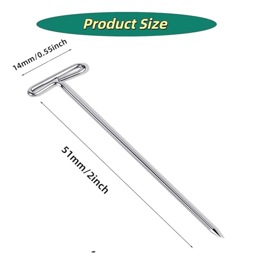 T Pins,50 Pack 2 Inch Sewing Pins for Blocking Knitting, Wig Making and Crafts, Modelling,Straight Pins T-Pins Stainless Steel Nickel Plated with Storage Box