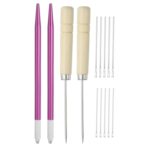 PATIKIL Doll Hair Rooting Holders Kit, 0.6mm/0.8mm Doll Hair Rerooting Knitting Needles with Wood Awls Crochet Hooks Doll Wig Tool for Doll Hair Making Supplies DIY Crafts, Purple - color: Purple, size: 0.6mm/0.8mm