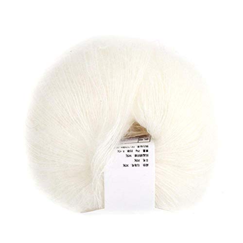 Soft Thin Wool Yarn, Angora Mohair Yarn for Knitting and Crocheting, Long Fiber Craft Thread for DIY Scarf Projects (White)
