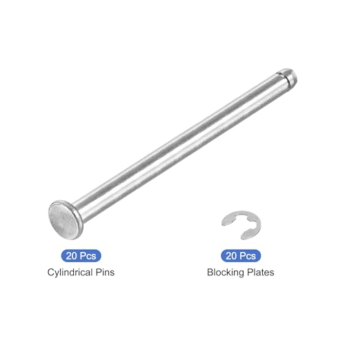 uxcell 20Set M4x55mm 304 Stainless Steel Cylindrical Shaft Snap Ring Locating Pin, Flat Head Grooved Hinge Cylinder Position Pin with E Clip Retaining Ring, Silver - size: M4x55mm