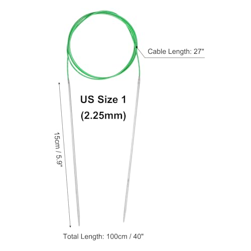 uxcell US 1(2.25mm) Knitting Circular Needle 40 Inch(100cm) Metal Round Stainless Steel Needle with Large Eye Sewing & Stitch Markers for Handmade Projects DIY Knit Blankets - size: US1(2.25mm)