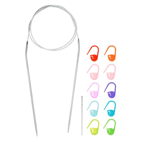 HARFINGTON Knitting Needles Size US 1.5(2.5mm) Circular Needle 31 Inch(80cm) Round Metal Stainless Steel Needle with Needles for Handmade Projects DIY Knitting - size: Size-US-1.5-(2.5mm) x 80cm