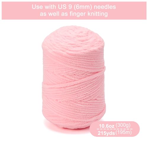 Chunky Chenille Yarn #6 Super Bulky Soft Fluffy Crochet | Easy care & beginner-friendly. Choose 0.66lb or 1.76lb. Perfect for blankets, hats, scarves, home decor. Machine washable. - color: Pink, size: 0.66LB/215yds