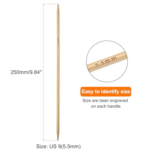 Generic 8Pcs Bamboo Knitting Needles Double Pointed Size US 9(5.5mm) Carbonized 10 Inch(25cm) Straight for Handmade Creative DIY Knitting Craft Yarn
