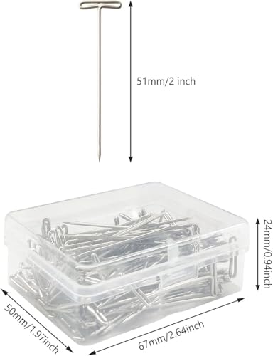 50 Pack 2 inch T Pins, T for Wigs, for Foam Head, T for Sewing, T for Blocking Knitting, Wig T, Blocking, T Pins for Office Wall 2 inch/ 51 mm