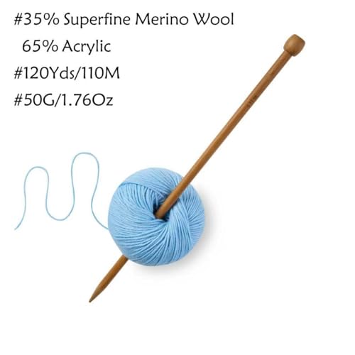 Merino Wool Yarn for Knitting & Crocheting - 35% Wool, 65% Acrylic - color: Light Blue, size: 2 Ball