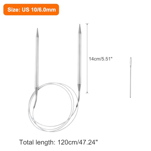 HARFINGTON Circular Knitting Needles 47.24" Stainless Steel US 10.5/6.5mm Knitting Needles 5.51" Short with Large Eye Sewing for Fast Knitting Sweater Sleeves - size: US 10.5/6.5mm x 47.24 inch (120cm)