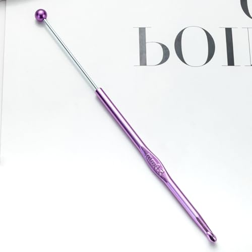 6 Pack DIY Beadable Crochet Hooks Knitting Needles Set Aluminum Handle for Focal Beads Colors (Blue Purple Red Orange Pink Light Blue, 5 mm) - size: 5 mm