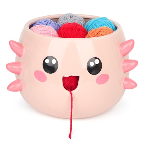 Katech Axolotl Yarn Bowl for Knitting, Yarn Holder for Crocheting, Extra Large Cute Crochet Bowls Wool Storage for Knitter & Crocheter Tangle-Free Crafting, Gifts for Crocheters Knitter - color: pink