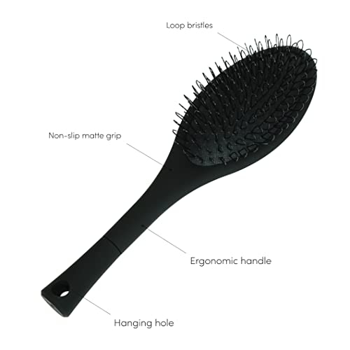 The Hair Shop Black Loop Brush - Salon Professional Grade with Matted Black and Ergonomic Design - Safe Detangler Tool for 100% Remy Human and Synthetic Hair Extensions and Wigs - color: Black