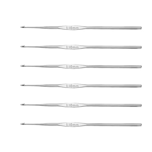Skweawert 6Pcs 1.1mm Stainless Steel Crochet Hook | Bulk Hand Needles, for Beginners, Women, College Students, Crocheters - size: 1.1mm