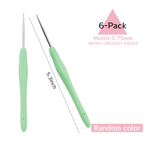 Hobekoee 6pcs Small Size Crochet Hooks,0.75mm Micro Crochet Needles | Steel Lace Crochet Hooks,Ergonomic Crochet Hook Grip for Arthritis And Beginners,Mini Size - size: 0.75mm