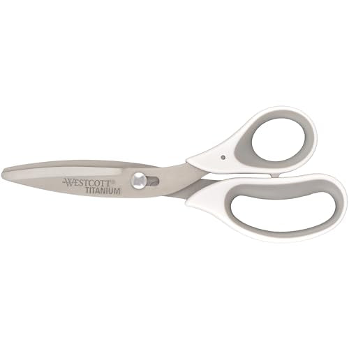 Westcott 8.5" Power Pivot Titanium Bonded Soft Handle High-Leverage Crafting and Fabric Scissors, White - color: White