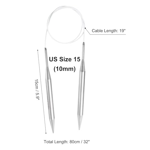 uxcell US 15(10mm) Knitting Circular Needle 32 Inch(80cm) Metal Round Stainless Steel Needle with Large Eye Sewing & Stitch Markers for Handmade Projects DIY Knit Blankets - size: US15(10mm)