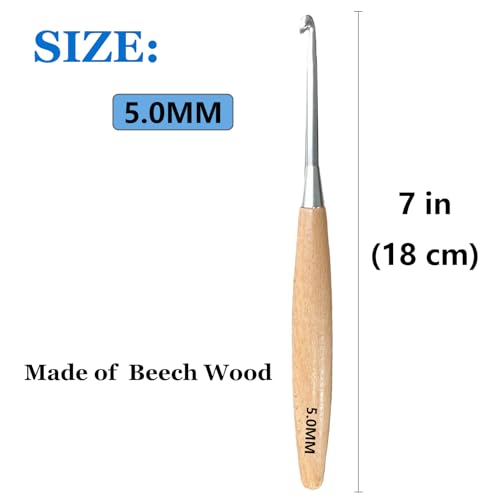 BsHooker Beech Wood Handle Crochet Hooks,5mm Ergonomic Crochet Hooks for Beginners and Arthritic Hands,Comfortable Grip - size: 5mm