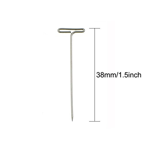 200 Pieces Stainless Steel T-Pins, 38mm/1.5inch，T Shape Sewing Pins for Blocking Knitting, Wig Pins Stainless Steel Push Pin Kit with Clear Box for Mannequin Head and Sewing