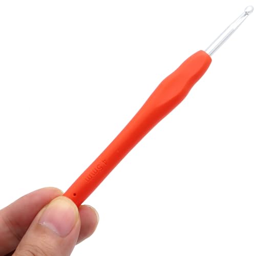 6Pcs 4.5mm Aluminum Soft Grip Rubber Ergonomic Handle Crochet Hook Knitting Needles US Size 7 for DIY Yarn Craft,Nice Gift for Women Adults Kids Children Beginners (Red) - size: 4.5mm