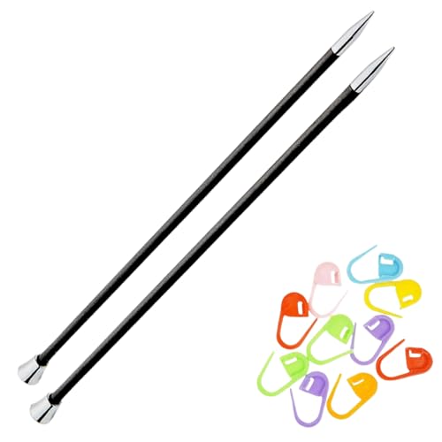 KnitPro Karbonz 10in US 10 (6.0mm) Straight Single Point Knitting Needles | Lightweight Carbon Fiber Body, Brass-Coated Sharp Tips, Easy-Glide, 10 Stitch Markers - size: US 10 (6.0mm), 10in. (25cm)