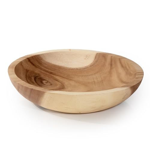 ANDALUCA Extra Large Hand Carved Round Decorative Teak Wood Bowl (16" Diameter) - size: 16" Diameter
