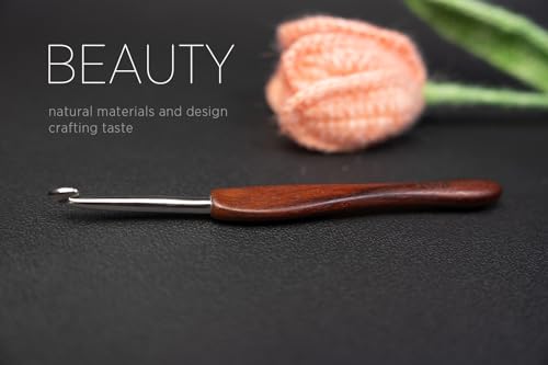 SEVENSUN Mimosa 6mm Single Crochet Hook, Available in 0.6mm-6.5mm, Ergonomic Hand Polished Stainless Steel Inline Pointy Wood Handle Crochet Hook for Arthritic Hands - size: 6.0mm(Size J)