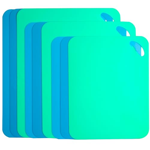 Plastic Flexible Cutting Mats for Kitchen, Color Coded Chopping Board Set, Cutting Board Sheet for Kitchen Cooking, Dishwasher Safe, 3 different sizes Cutting board mats set of 9pc - size: 11.5"x9"/13"x10.6"/14.6"x11.6"