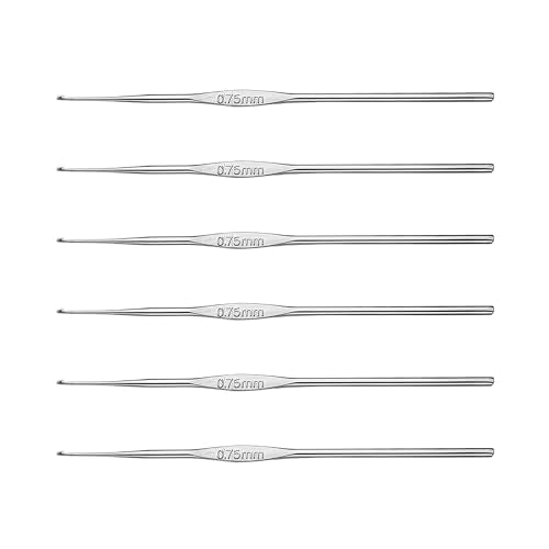 Skweawert 6Pcs 0.75mm Stainless Steel Crochet Hook | Bulk Hand Needles, for Beginners, Women, College Students, Crocheters - size: 0.75mm