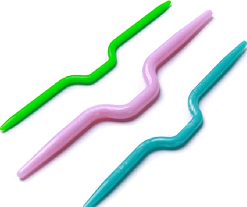 Cafurty Knitting Cable Needles, 3 PCS Plastic Mixed Color Safety Pin Cable Knitting Bent Weaving Needle Hooks 3 Pieces for Sweaters Socks Yarn Sewing Crochet Embroidery