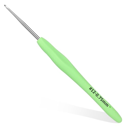 SHWAKK Small Crochet Hook, 0.75 mm Lace Ergonomic Crochet Hook | Tiny Crochet Needles for Arthritic Hands, Knitting Needles with Soft Handle Beginners and Experienced Hobbyists(0.75 mm) - size: 0.75mm