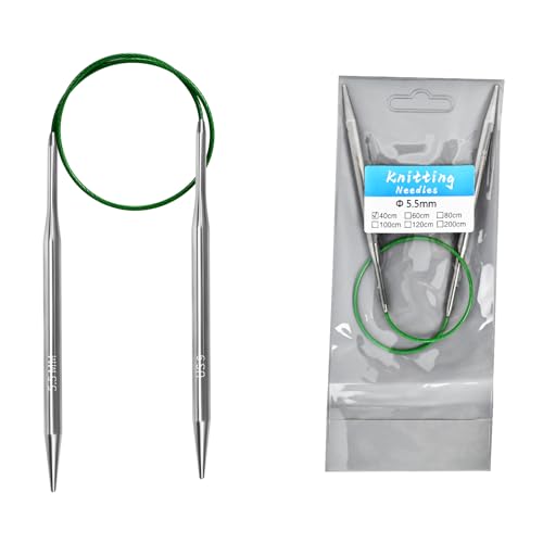 5.5mm Circular Knitting Needles - 16-inch/40cm US9 Ergonomic Stainless Steel Set with Tangle-Free Cable and Smooth Joints, Ideal for Hats, Socks, and Sleeves - size: 5.5mm/US9